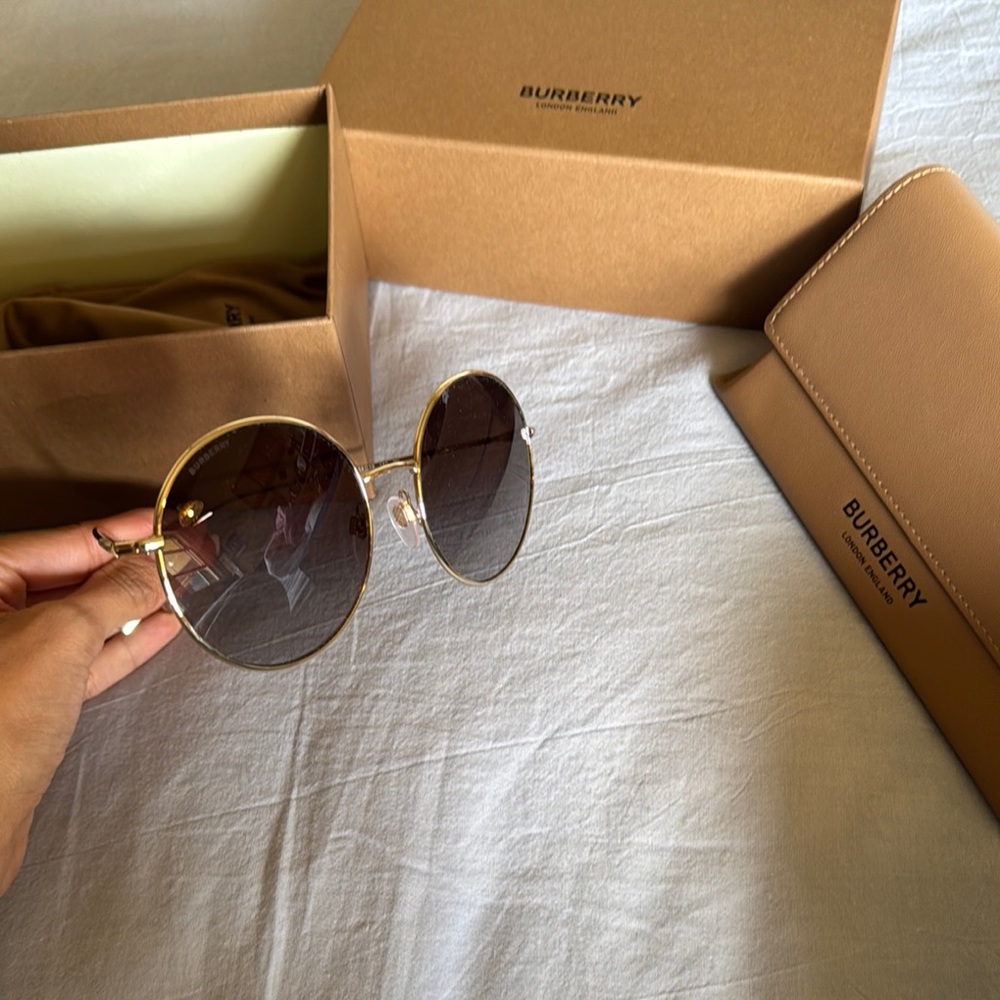 BURBERRY Gold and Black Round Sunglasses